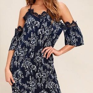 Anthropologie Moon River Marsilea Navy Floral Cold Shoulder Pleated Maxi Dress